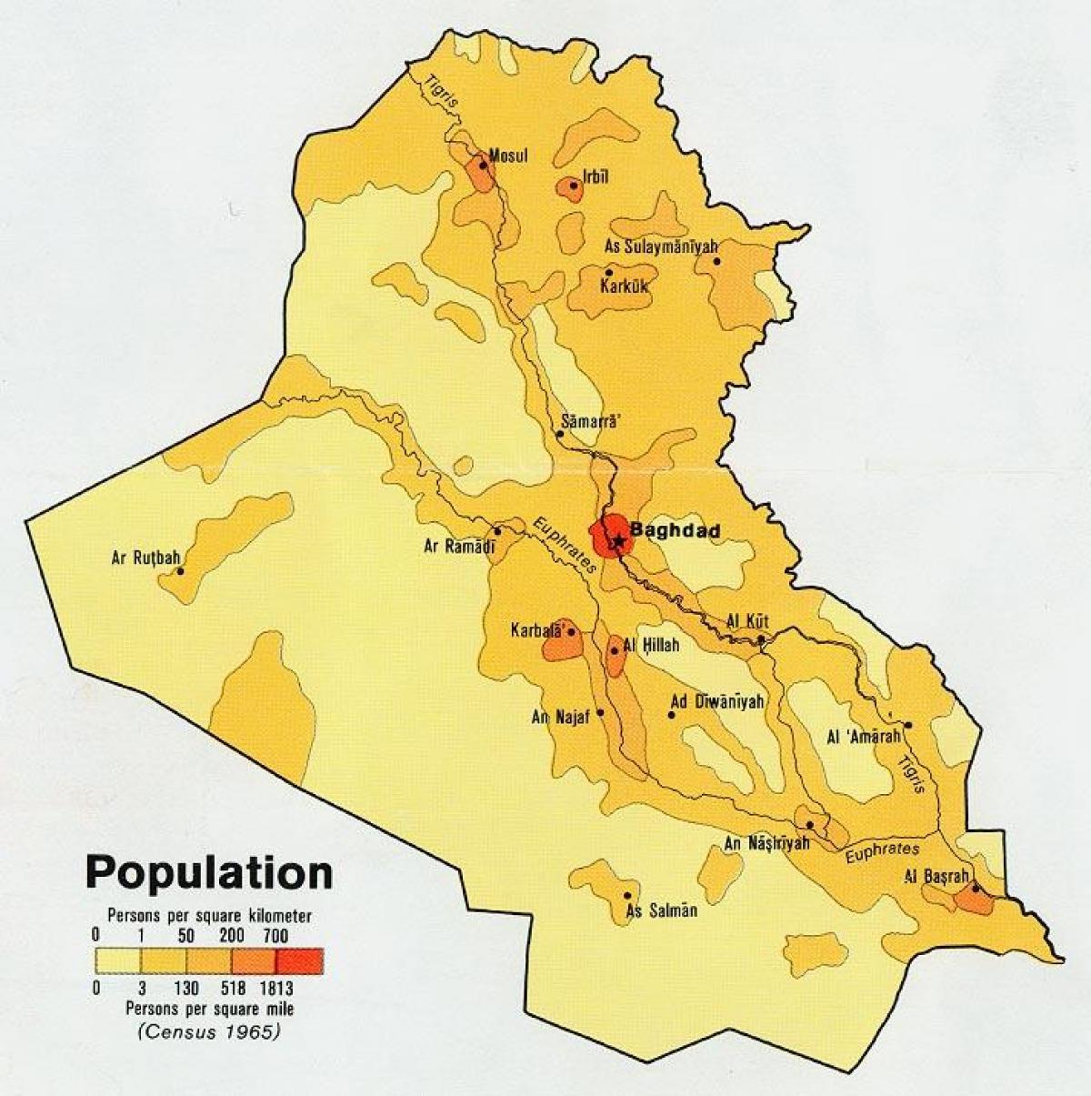 Mapa de Iraq poboación
