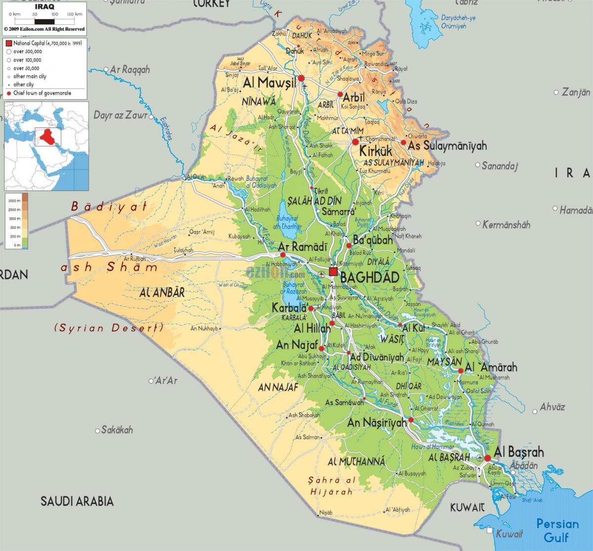 Mapa de Iraq xeografía