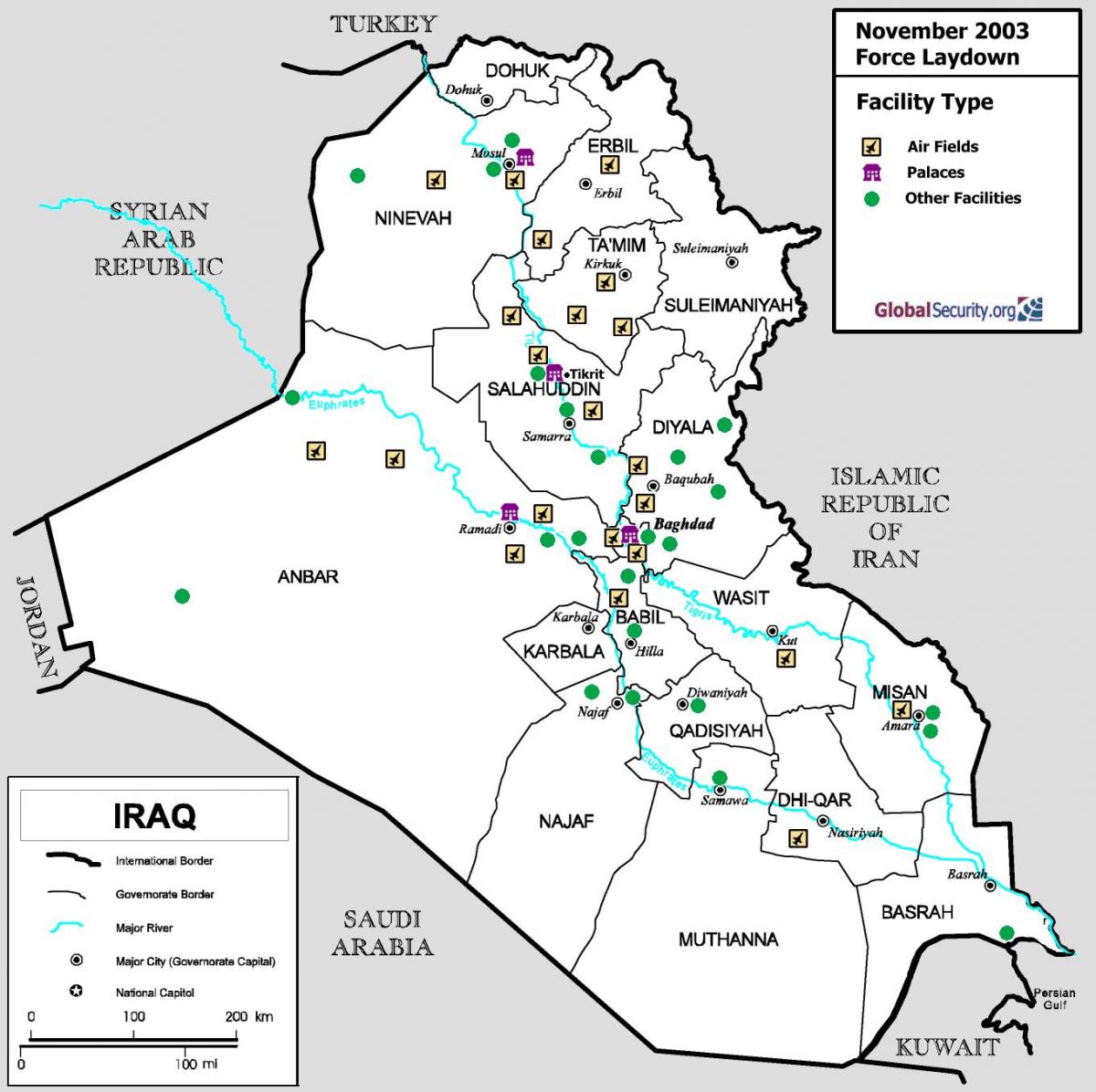 Mapa de Iraq aeroportos