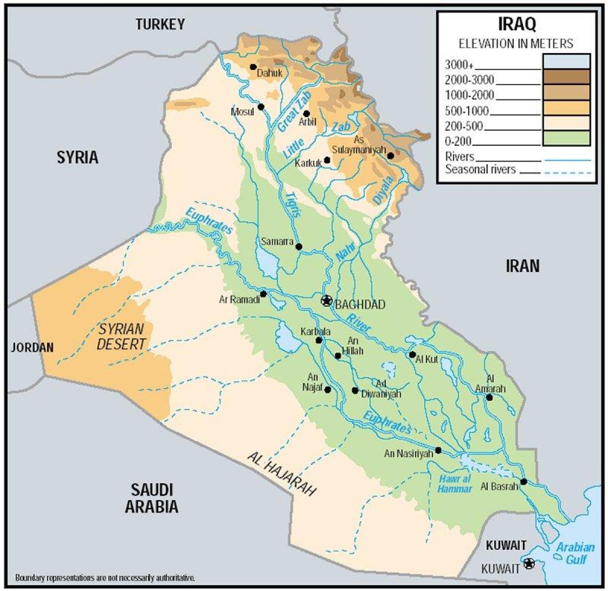 Mapa de Iraq elevación