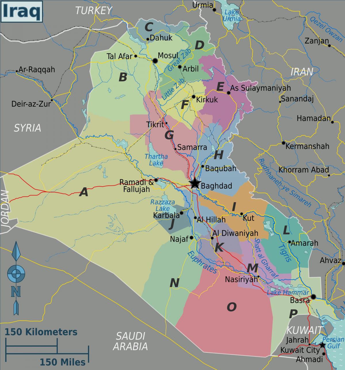 Mapa de Iraq rexións